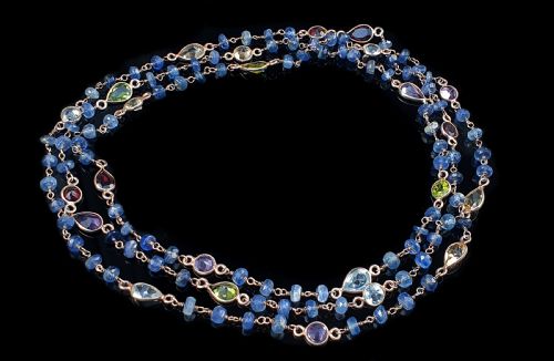 Suffragette Gold Necklace of Saphhires, Peridot, Amethyst,  C. 1910