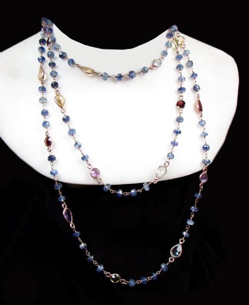 fig 4. Suffragette Gold Necklace of Saphhires, Peridot, Amethyst, c. 1910