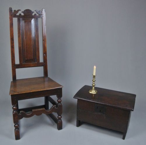 fig 1. Rare Charles I Oak Child’s Coffer with Excellent Colour and Patination c. 1630