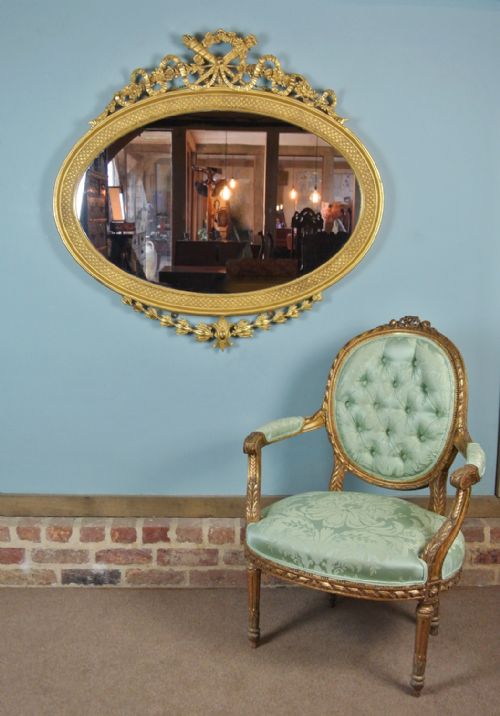 fig 1. Large and Fine Quality Early 19th Century Oval Giltwood Mirror with Original Plate