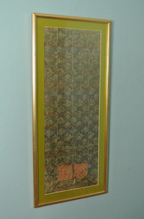 Fine 18th Century Framed Chinese Silk Sleeve Embroidered with Cranes, Clouds and Flowers