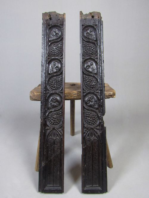 Pair of Elizabethan Gothic Oak Carved Panels Dated 1552