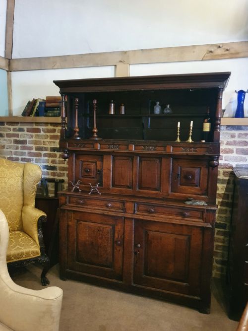 Early Welsh Oak Three Stage Dresser Tridarn of Superb Color - Initialed and Dated 1734