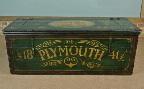 Large Green Painted Nautical Chest Dated 1841