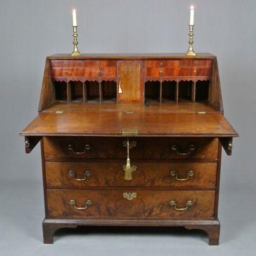 George III Elm, Oak and Padauk Bureau with Original Brasses C. 1780