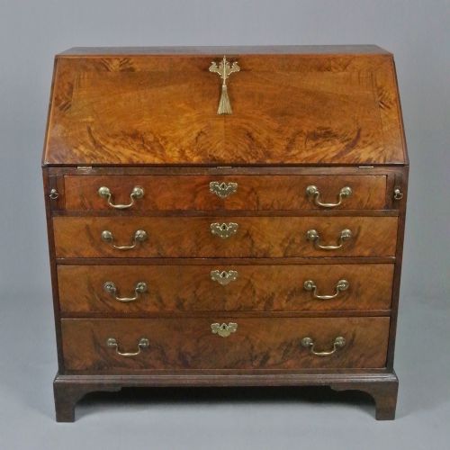 fig 2. George III Elm, Oak and Padauk Bureau with Original Brasses c. 1780