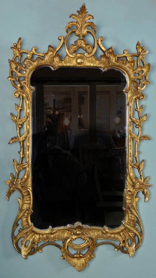 fig 1. Pair of Large Antique Chippendale Design Giltwood Mirrors