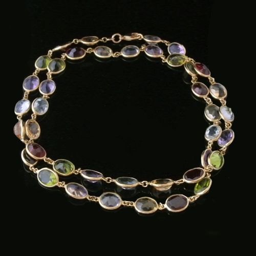 Italian 18kt Gold and 50 Carats of Natural Gemstones in a Suffragette Design Necklace