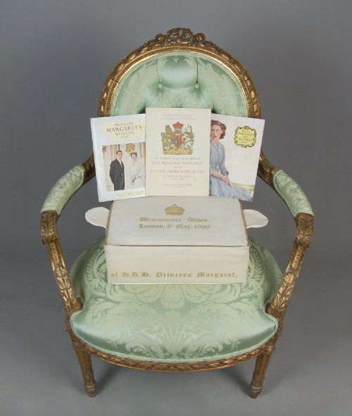 fig 1. Princess Margaret’s Wedding 1960 - Original Cream Leather & Gold Kneeling Hassock 