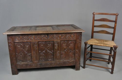 fig 1. Very good Mid 17th Century West Country Oak Coffer c. 1650
