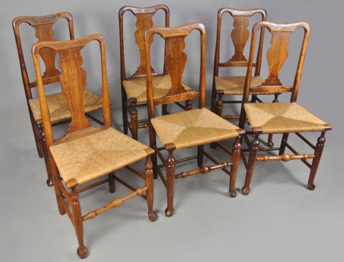 Set of Six 18th Century Oak Country Chairs with Great Colour and Charm C. 1760