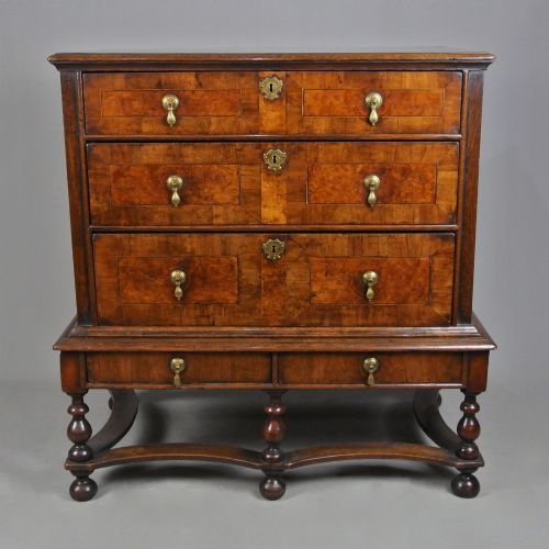 Exceptional William and Mary Walnut and Oak Chest on Stand C. 1690