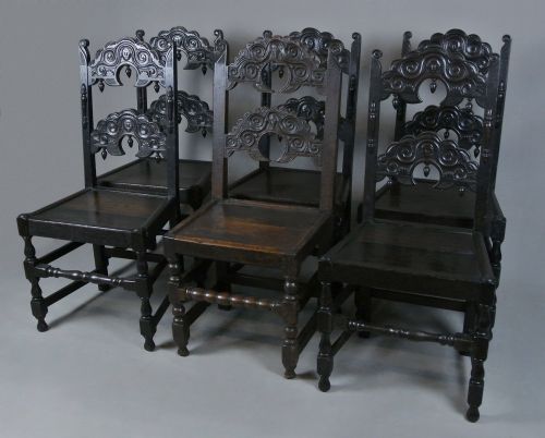 Set of Six Early Oak Yorkshire Back Stools - 5 Plus 1