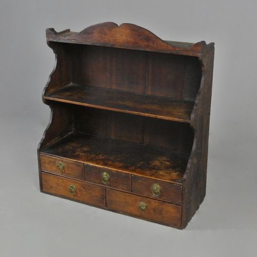 George II Oak Wall Hanging Shelved Spice Rack C. 1750
