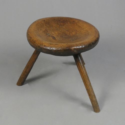 Early 18th Century Primitive Welsh Sycamore Dish Topped Stool C. 1740