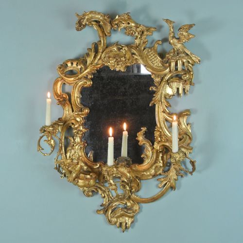 Important George II Chippendale Period Carved Giltwood Girandole Mirror C. 1750