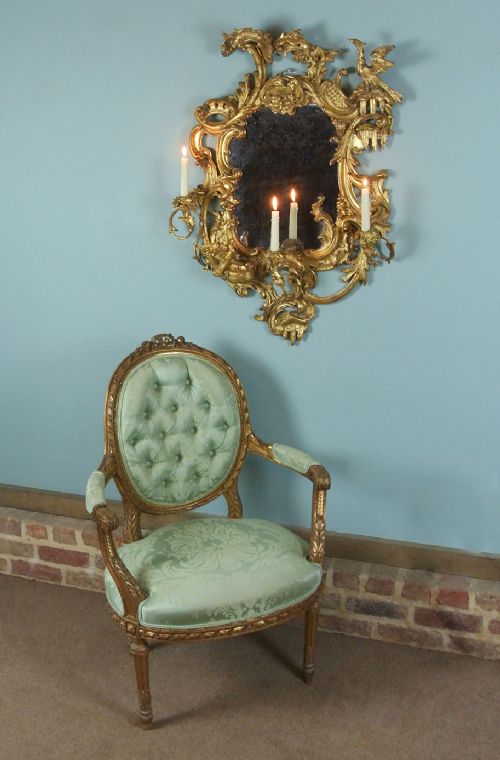 fig 1. Important George II Chippendale Period Carved Giltwood Girandole Mirror c. 1750