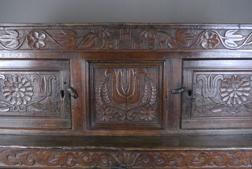 fig 2. Superb Initialled and Dated Charles II Oak Press Court Cupboard - Dated 1685