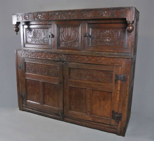 fig 3. Superb Initialled and Dated Charles II Oak Press Court Cupboard - Dated 1685