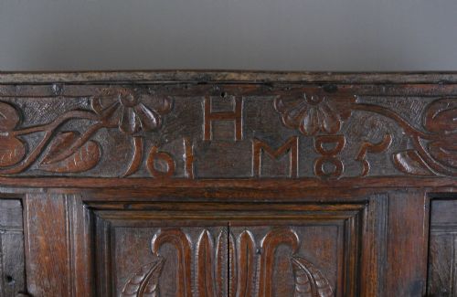 fig 4. Superb Initialled and Dated Charles II Oak Press Court Cupboard - Dated 1685