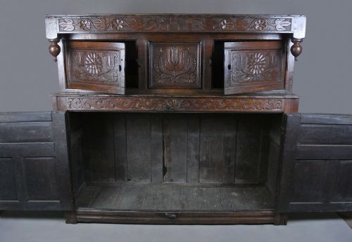 fig 5. Superb Initialled and Dated Charles II Oak Press Court Cupboard - Dated 1685