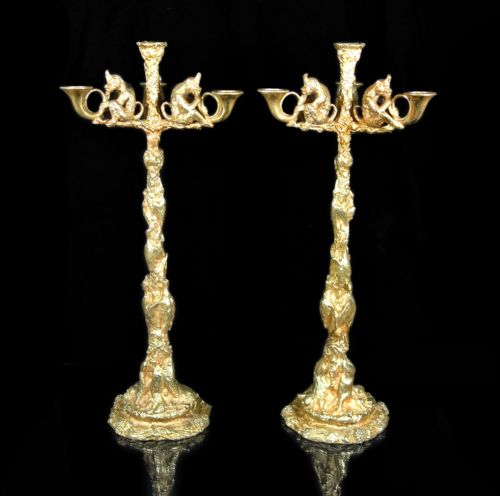 Pair Exceptionally Rare, Large and Beautiful Christophé Fratin Gilt Bronze Candelabra C. 1850