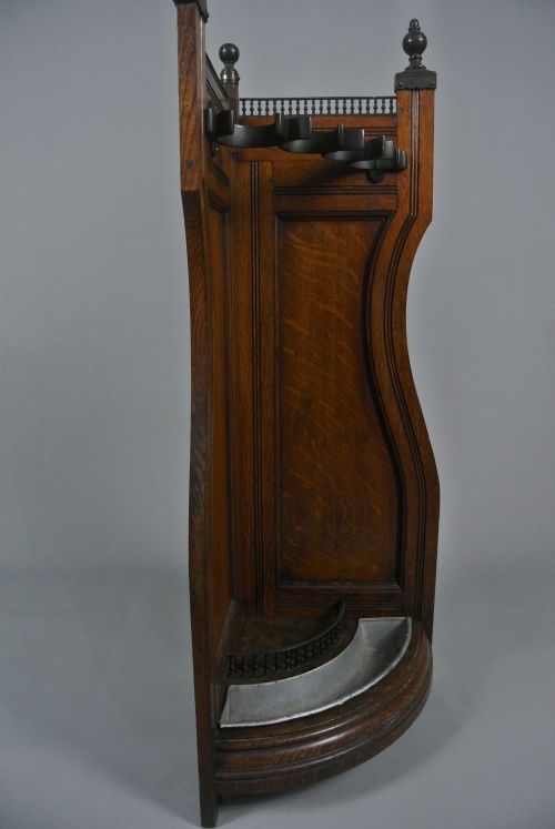 VICTORIAN ARTS AND CRAFTS OAK AND BRONZE CORNER STICK STAND C 1880 - ADDITIONAL PHOTO 1