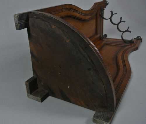 VICTORIAN ARTS AND CRAFTS OAK AND BRONZE CORNER STICK STAND C 1880 - ADDITIONAL PHOTO 4
