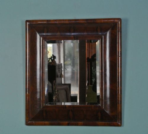William and Mary Walnut Oyster Veneer Cushion Framed Mirror C. 1690