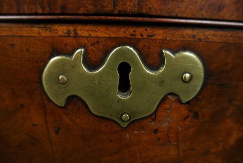 fig 2. Glorious Queen Anne Figured Walnut Lowboy with Original Brasses c. 1710