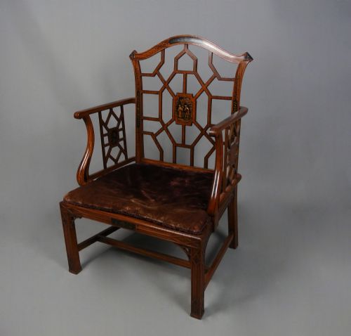 Superb Satinwood and Hand Painted Chinoiserie Cockpen Armchair C. 1900
