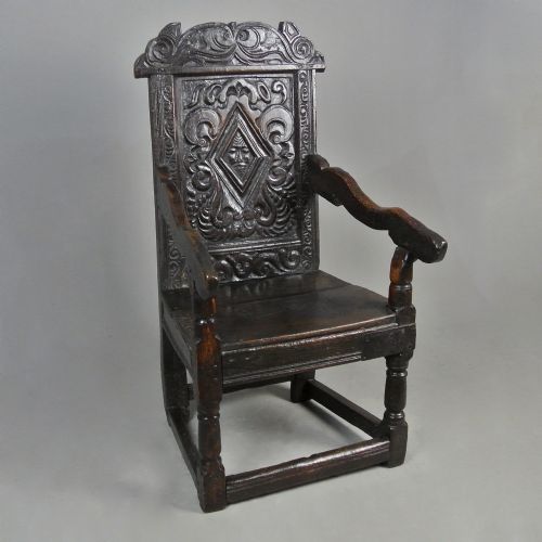 Exceptionally Fine and Rare James I Oak Wainscot Chair Dated 1609