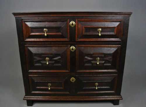 Charles II Oak Chest of Drawers with Original Handles C. 1670