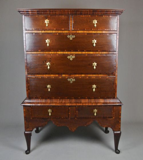 Rare and Exceptional George I Oak and Laburnum Chest on Stand C. 1720