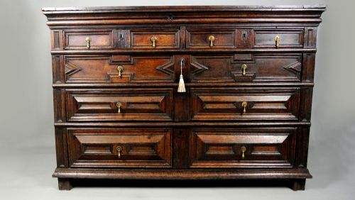 Original and Unusual Large 17th Century Oak Chest of Drawers C. 1660