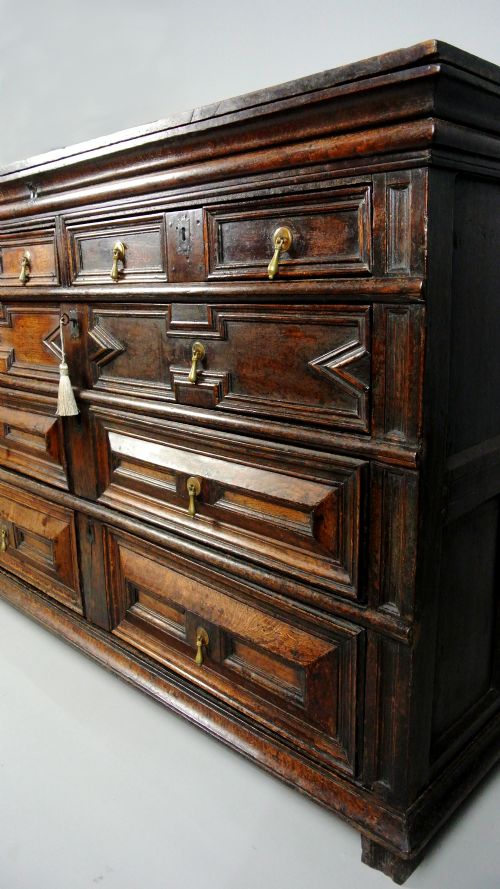 fig 1. Original and Unusual Large 17th Century Oak Chest of Drawers c. 1660