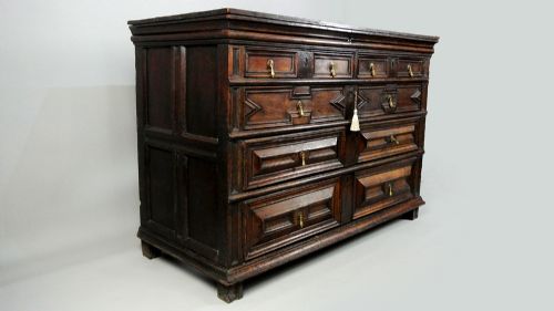 fig 3. Original and Unusual Large 17th Century Oak Chest of Drawers c. 1660