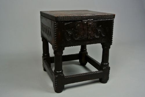 SUPERB CHARLES I ENGLISH OAK BOX STOOL C1640