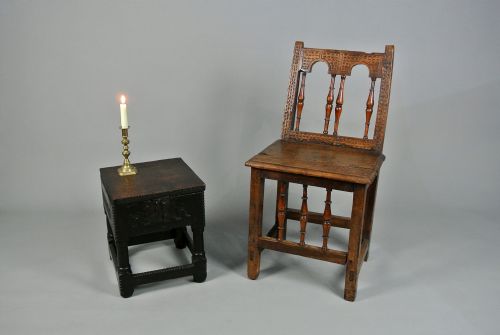 fig 1. Superb Charles I English Oak Box Stool c.1640