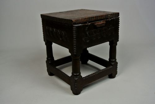 fig 3. Superb Charles I English Oak Box Stool c.1640