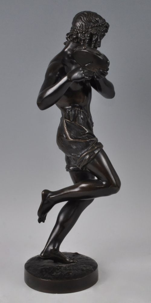 fig 1. Large Well Patinated 19th Century Bronze of Neopolitan Dancer - by Duret c. 1880