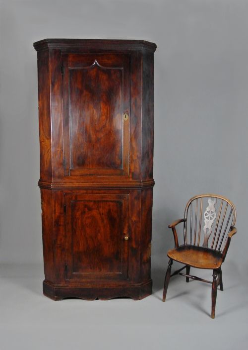 fig 1. Radiant George III Solid Elm Corner Cupboard c. 1800