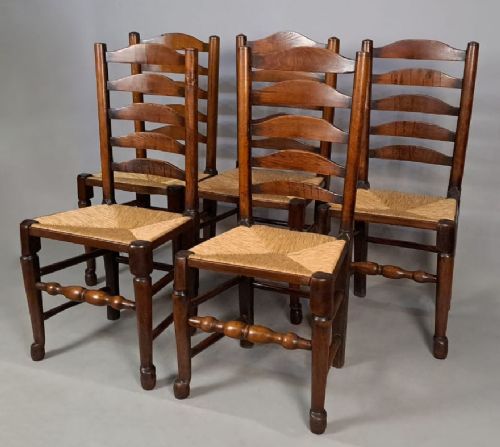 fig 1. Good Set of Ten Antique Ash and Elm Ladderback Chairs
