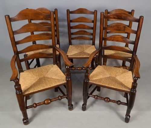 fig 2. Good Set of Ten Antique Ash and Elm Ladderback Chairs