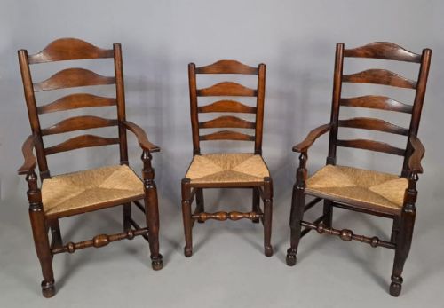 fig 3. Good Set of Ten Antique Ash and Elm Ladderback Chairs