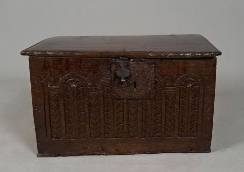 fig 1. Beautiful 17th Century Small Oak Chest or Deed Box c. 1640