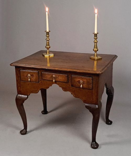 Charming George II Oak and Elm Lowboy with Initials and Dated 1741
