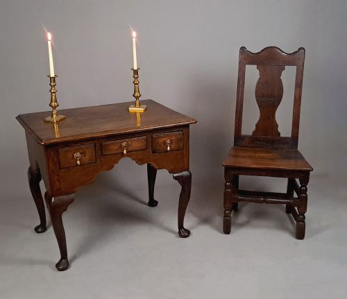 fig 1. Charming George II Oak and Elm Lowboy with Initials and Dated 1741