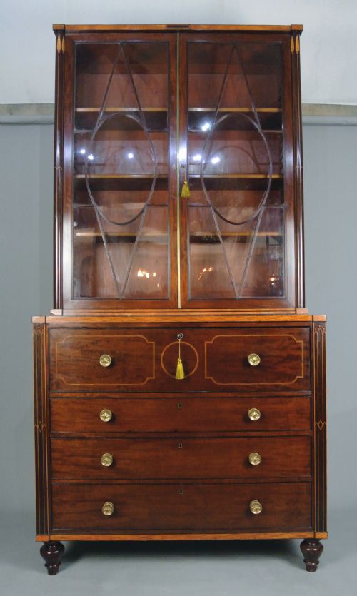 Regency Mahogany and Satinwood Secretaire Bookcase C. 1820