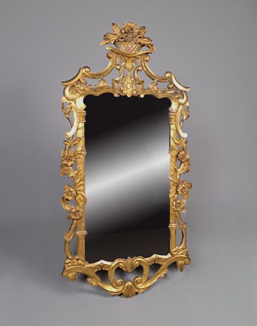 fig 1. Large 19th Century Carved Giltwood Mirror with Trade Label c. 1850